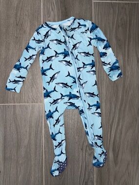 Posh Peanut Kids Shark-Print Light Blue Zip One-Piece Pajamas